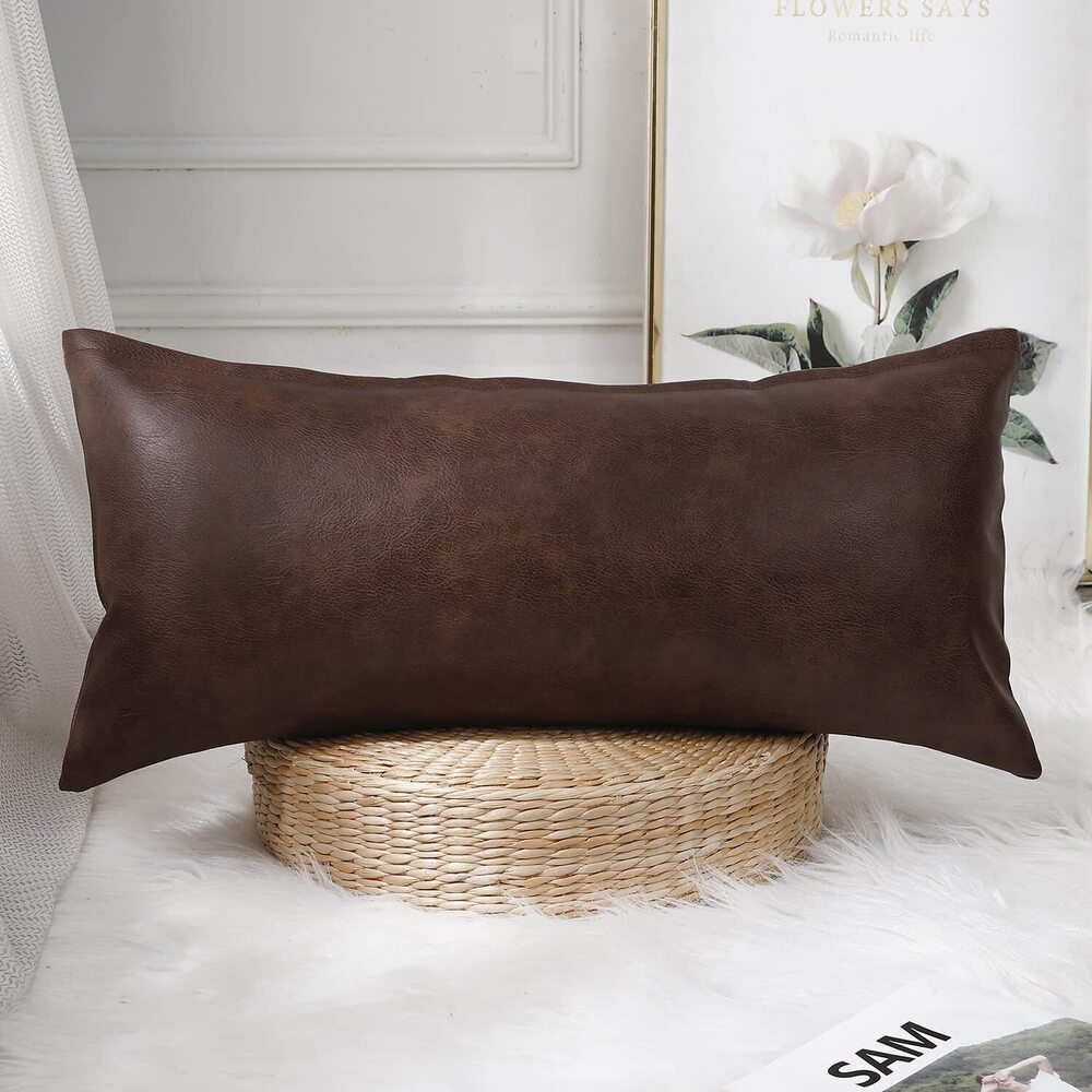 1851 Decorative Lumbar Throw Pillow Covers 14 x 24,Premium Faux Leather